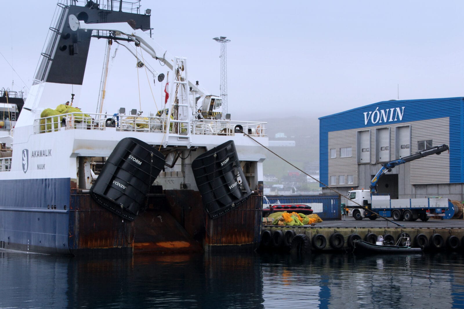 Vónin Storm trawl doors on Akamalik, greenlandic shrimp trawler