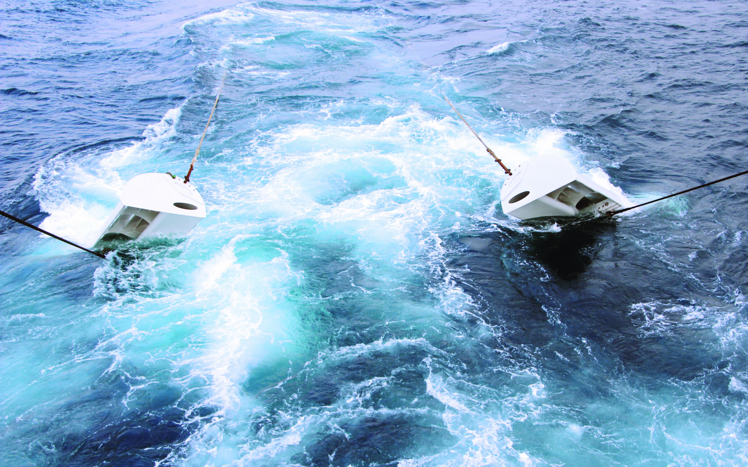 Pelagic trawl doors “Tornado” being submerging into the ocean