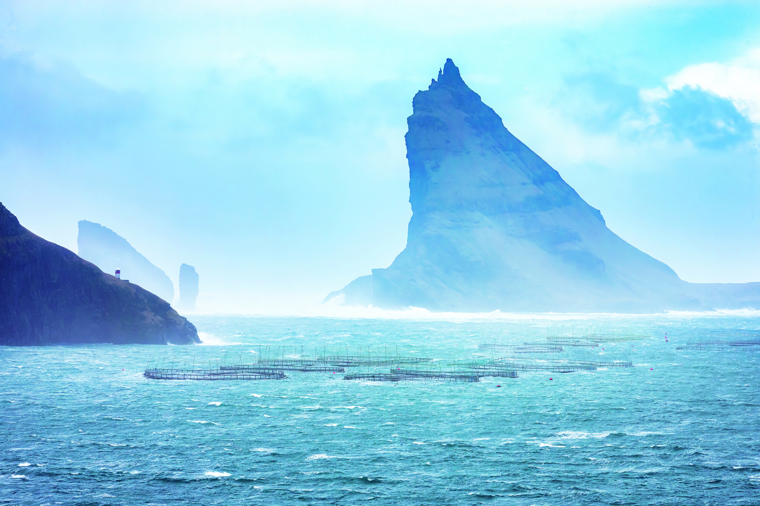 high-energy fish farm site in Faroe Islands