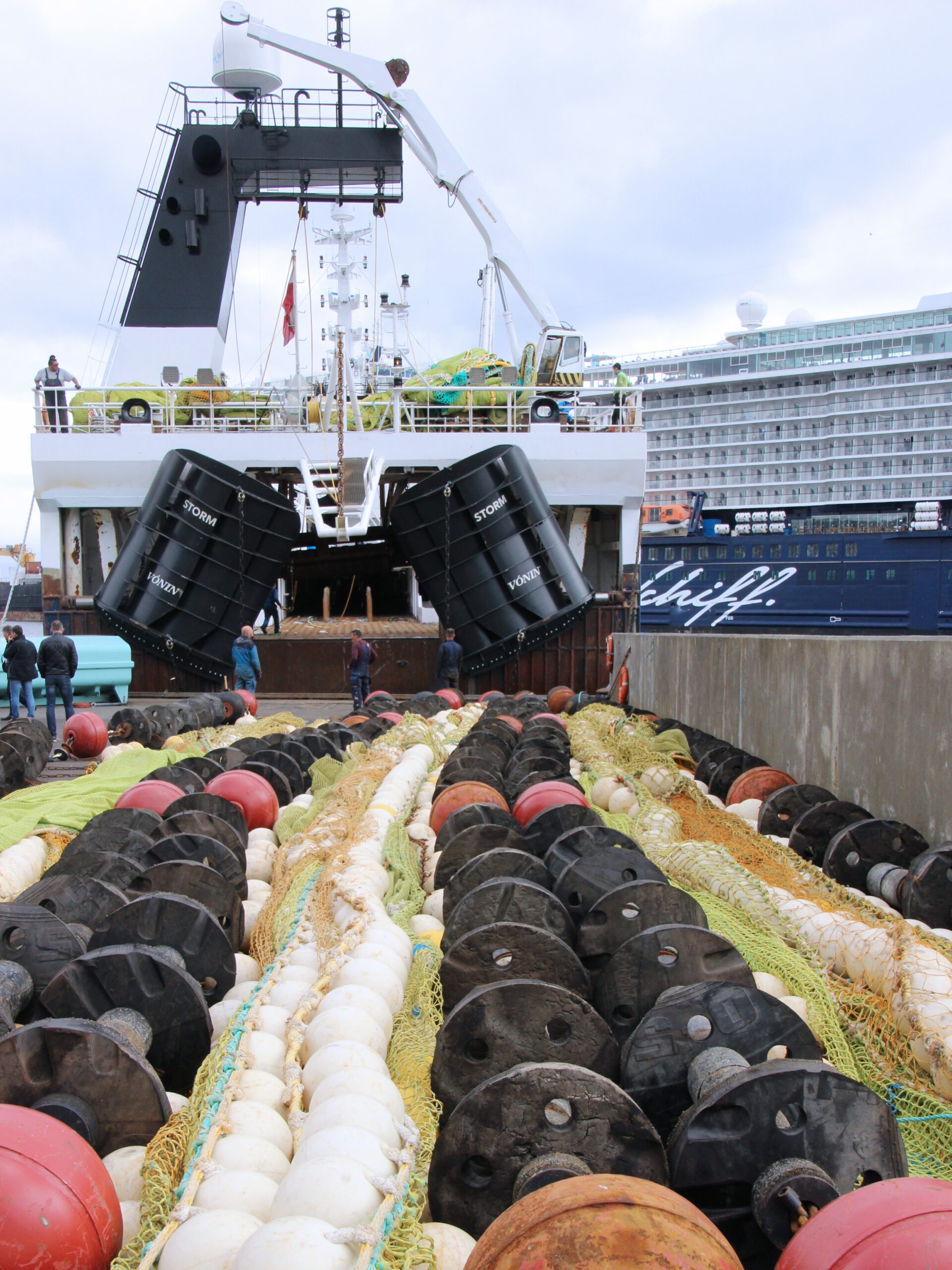 Vónin Storm trawl doors on Akamalik, greenlandic shrimp trawler