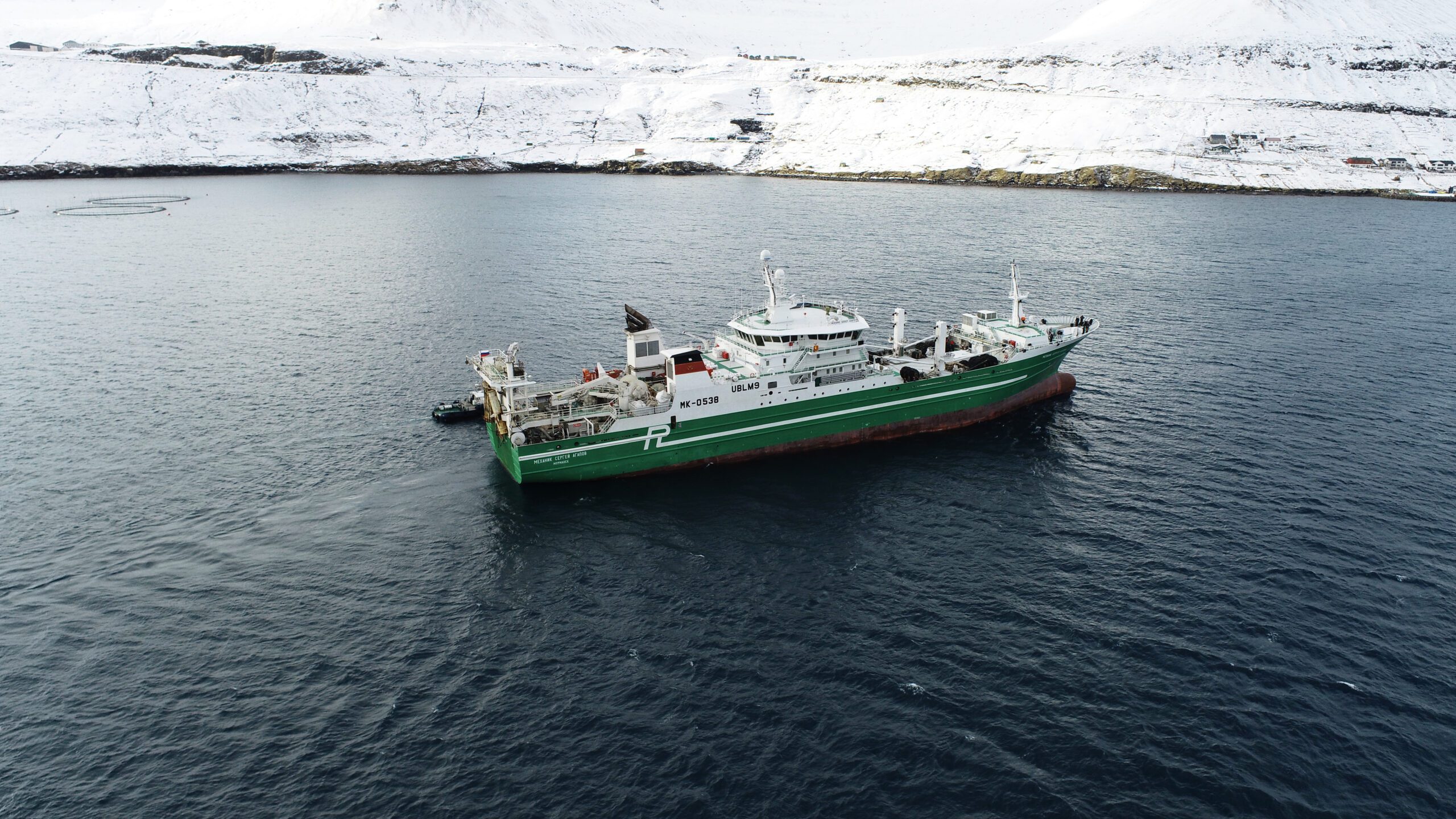 Russian factory trawler Mekhanik Sergey Agapov in Fuglafjørður, Faroe Islands