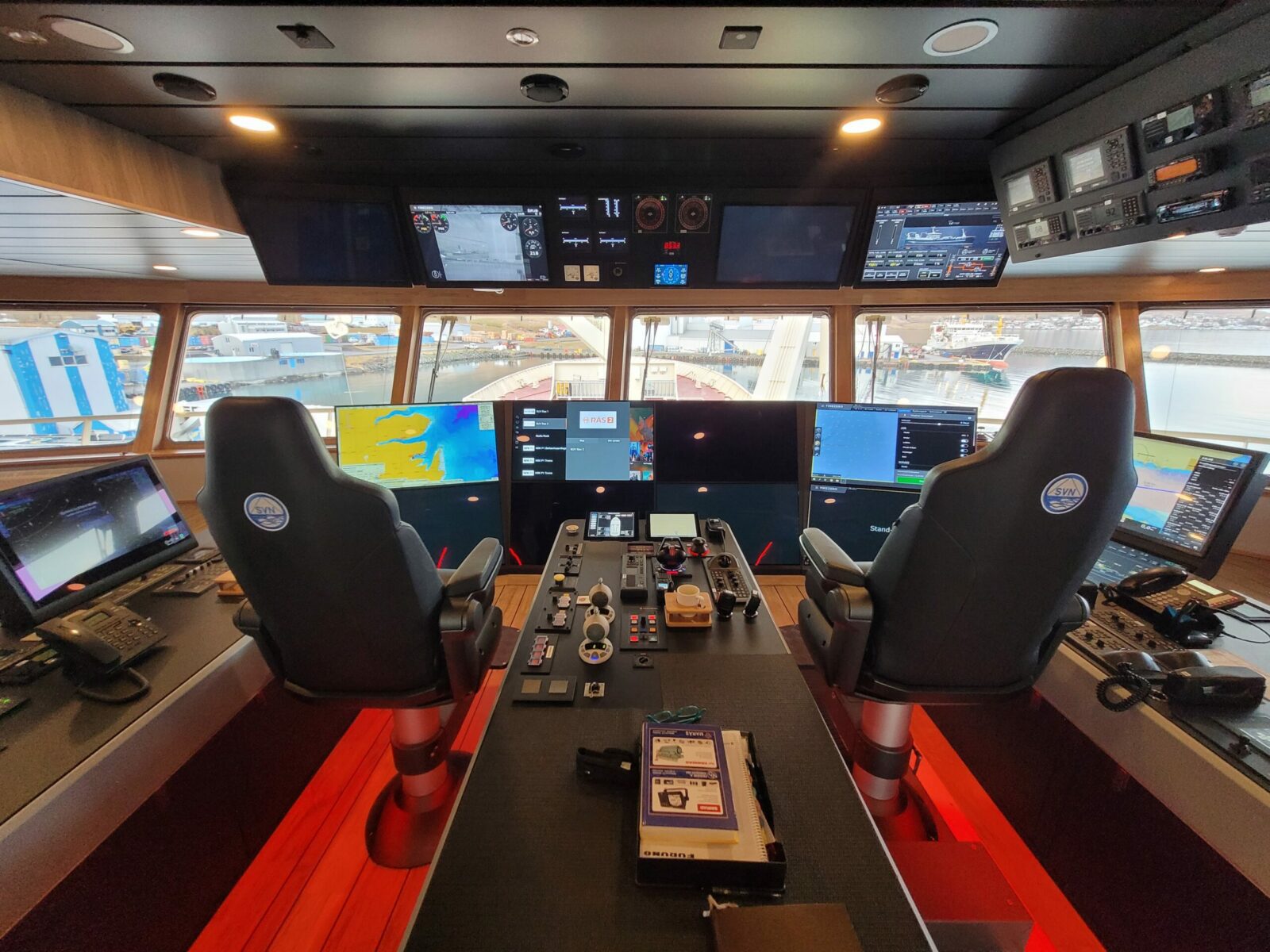 Fish-eye view of bridge on Icelandic trawler Börkur.