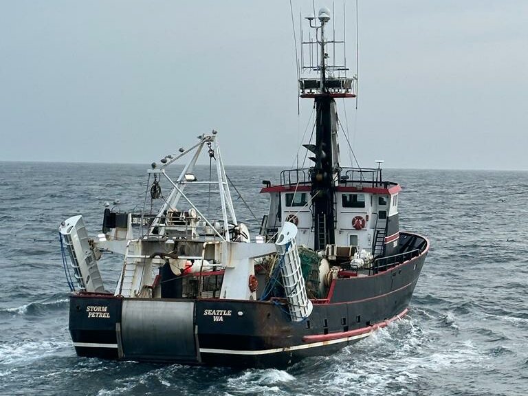 Seattle trawler Storm Petrel with a pair of Tornado pelagic trawl doors.